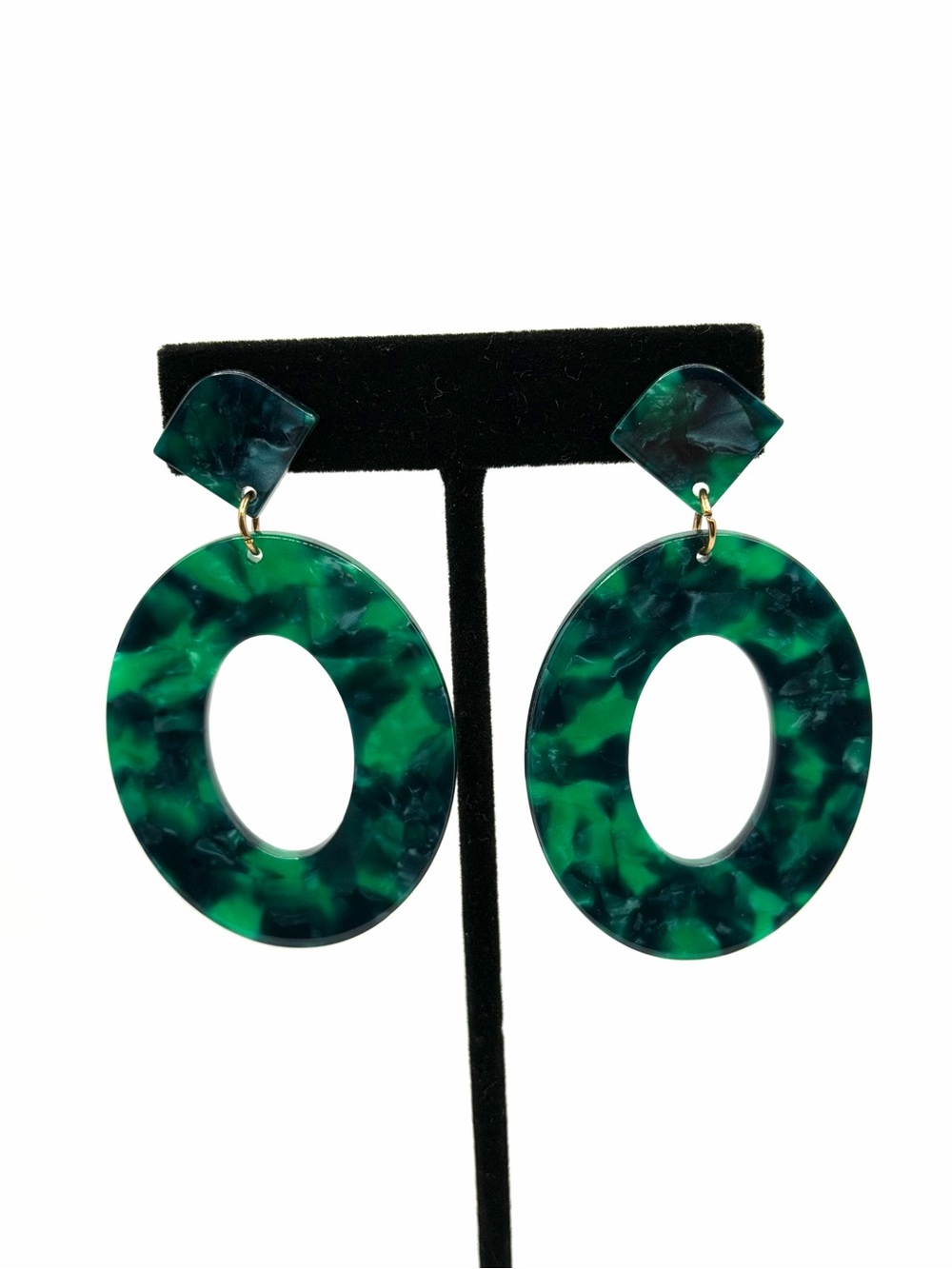 Green Marbled Resin Oval Drop Stud Earrings